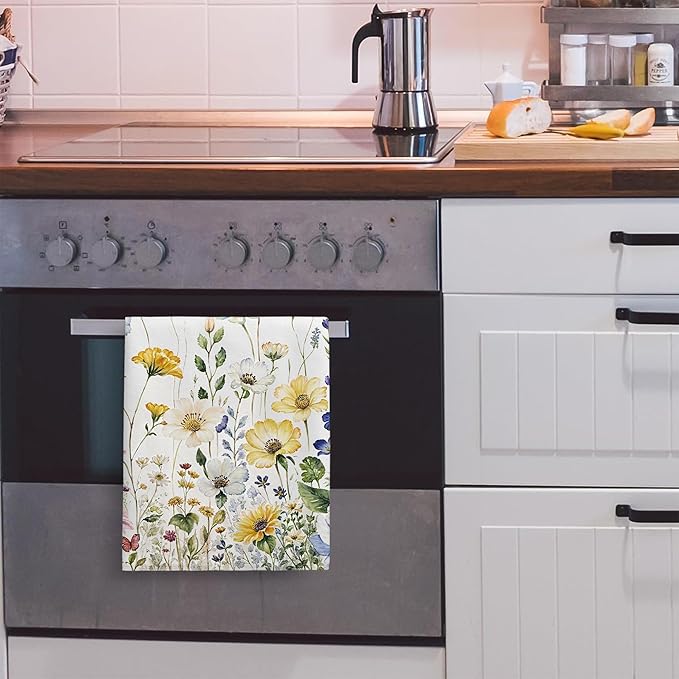 kampdream Faxdong Floral Hand Towel Set of 2, Watercolor Wildflower Botanical Plant Leaves Design Soft Absorbent Towels for Home Hotel Gym Spa Bathroom, Multi5 16×27 inch