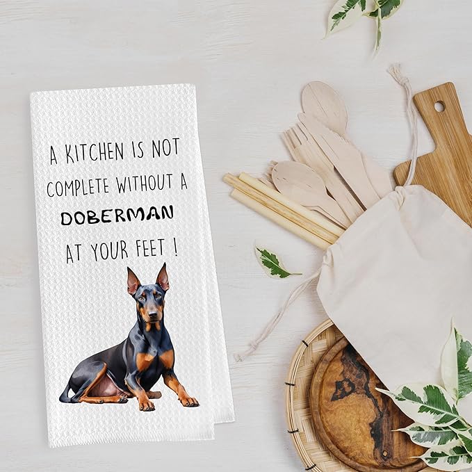 Funny Doberman Dish Towels Set - Funny Doberman Gifts Decorative Waffle Kitchen Towels, Doberman Hand Towels, Doberman Tea Towels, Doberman Gifts (16×24 Inches, Set of 2)