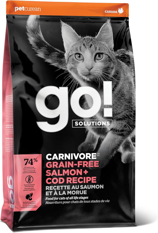 Go! Solutions Carnivore, Grain-Free, Protein Rich Dry Cat Food, Salmon and Cod Recipe, 3 lb Bag