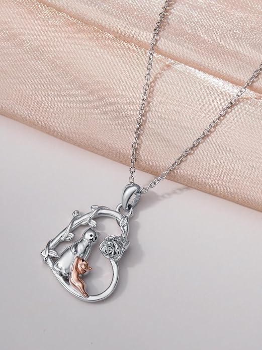 Cute Mother and Daughter Fox/Cat/Cow/Monkey/Panda Necklace 925 Sterling Silver Heart Flower Heart Necklace Animal Jewelry Mother's Day Jewelry for Women
