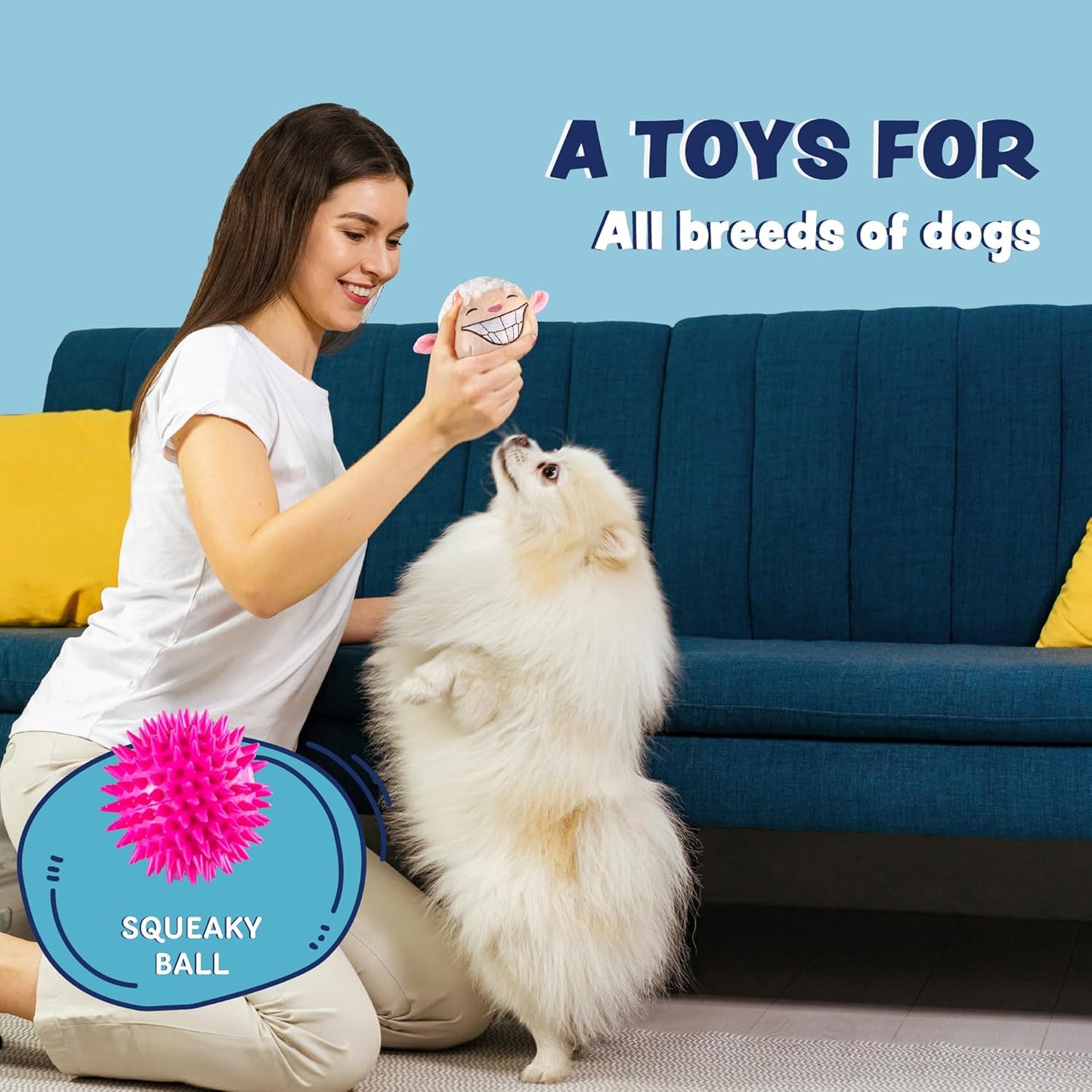 Dog Toys for Aggressive Chewers (3in1) - Squeaky Dog Toys Interactive - Dog Toys for Medium Dogs, Large & Small Breeds - Puppy Teething Chew Dog Toy - Juguetes Perros - Sheep