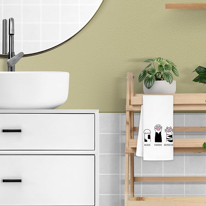 Funny Cat Hand Towels, 16x24 In, Cotton/Linen, Multi-Purpose, Decorative/Playful, Floral Pattern, 350 gsm, 1 Count