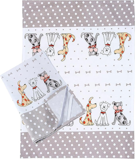 SPOTTED DOG GIFT COMPANY Dog Dish Towels, 2 Pack Decorative Kitchen Towels, 100% Cotton Absorbent Tea Towel Set for Drying Dishes, Animal Themed Kitchenware & Gifts for Dog Lovers 20"x28"