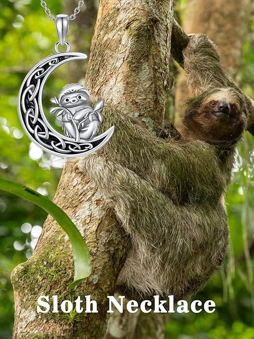 Fox/Cat/Axolotl/Sloth/Panda Necklace Crescent Moon Necklace 925 Sterling Silver Cute Animal Jewelry as Birthday Mothers Day Gifts for Women