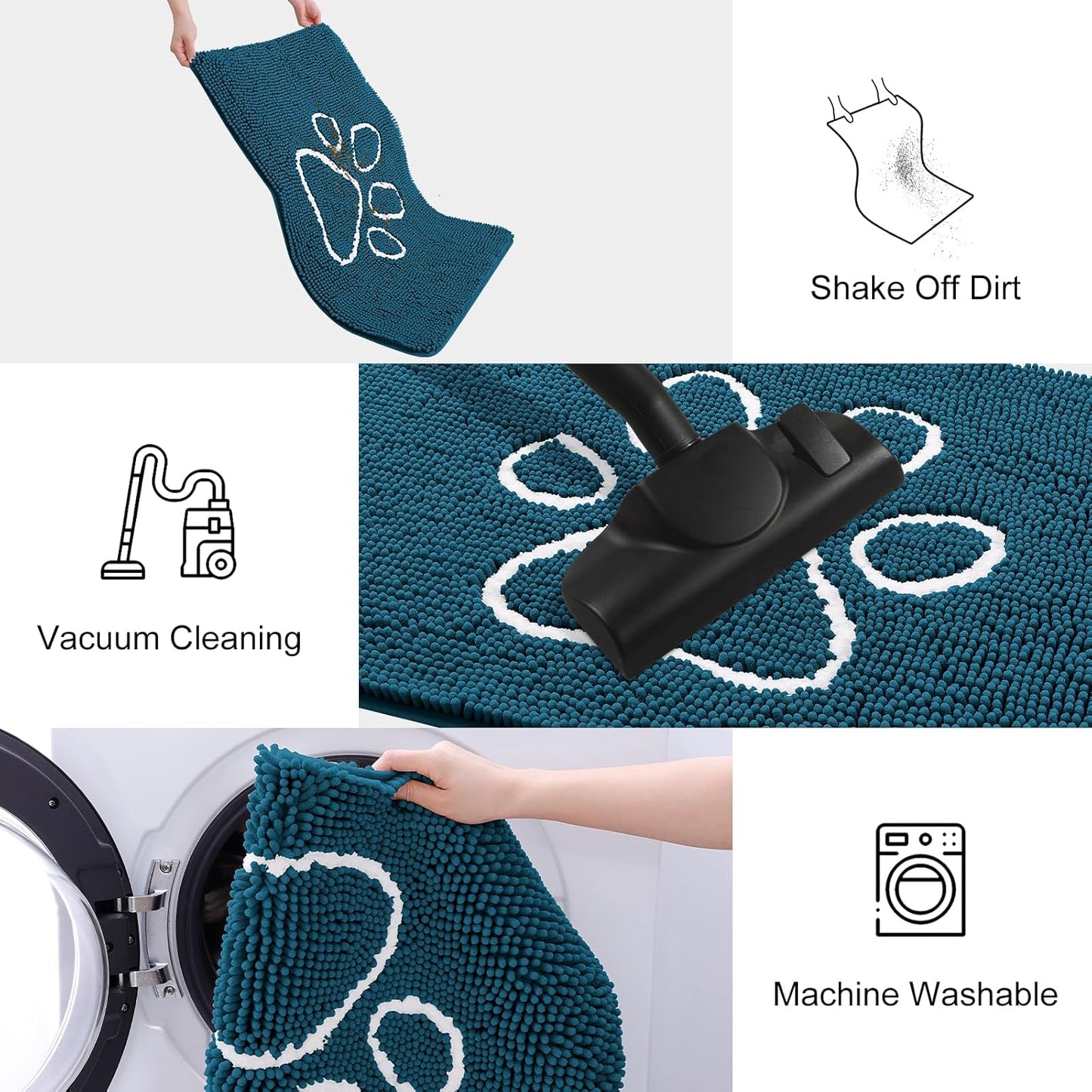 Smiry Dog Door Mat for Muddy Paws, Absorbent Dirt Trapper Non Slip Quick Dry Washable Chenille Mat for Mud Dogs, Entry Rug for Indoor and Outdoor (40x32 Inches, Atlantic Blue)