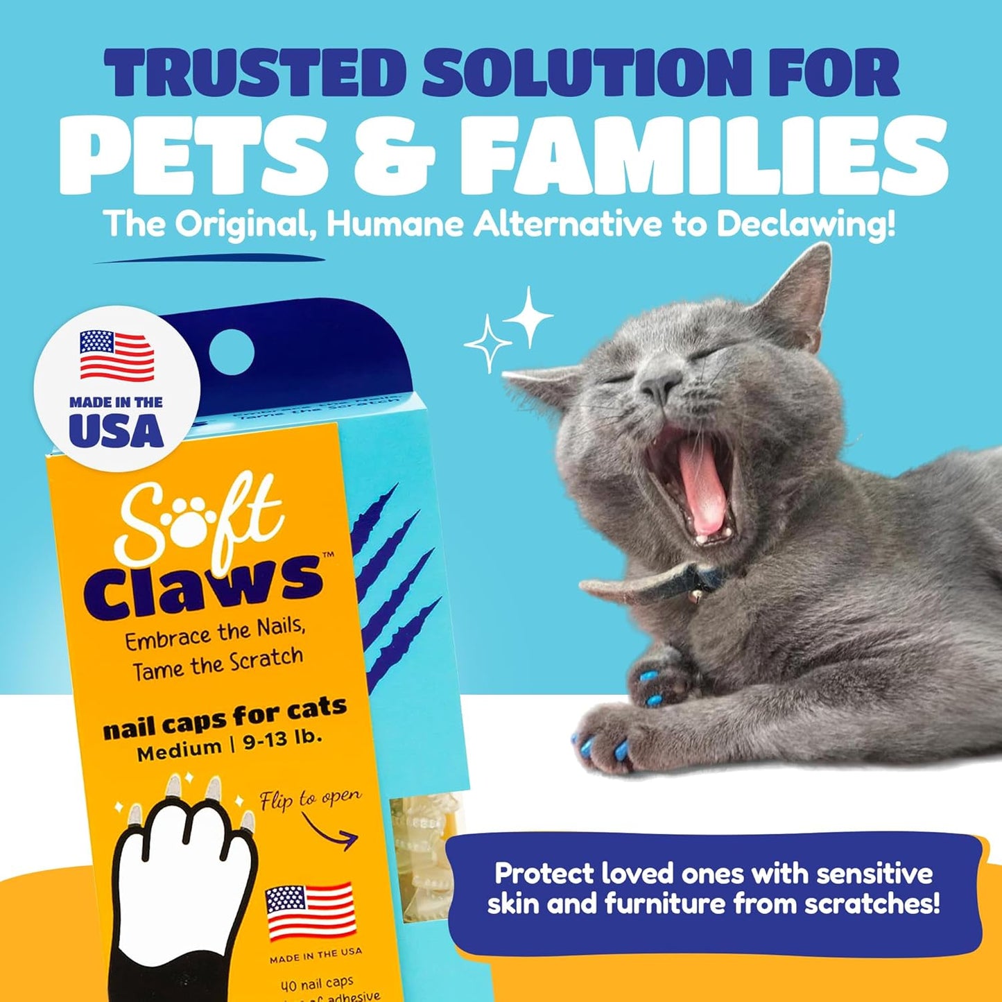 Soft Claws Cat Nail Caps for Medium Cats – (40 Caps, Pink Sparkle) - Made in USA - Veterinarian-Developed | Protects Furniture & Skin - Easy to Apply, Long-Lasting Anti-Scratch Soft Cat Claw Covers