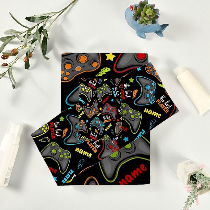 Custom Name Gaming 3 Piece Towel Bathroom Sets, 1 Bath Towel, 1 Washcloth, 1 Hand Towel, Cotton Fast Dry Soft Absorbent Towel Set for Home Kitchen Family