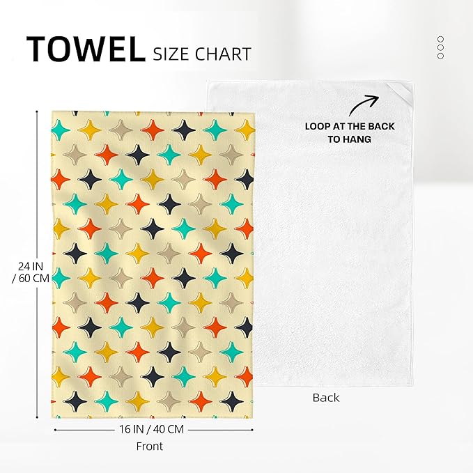 Mid Century Modern Stars Retro Kitchen Towels Decorative Set Absorbent Vintage Yellow Hand Towels Tea Towels Hand Towels for Kitchen Bathroom Bar Decor Accessories Housewarming Gifts