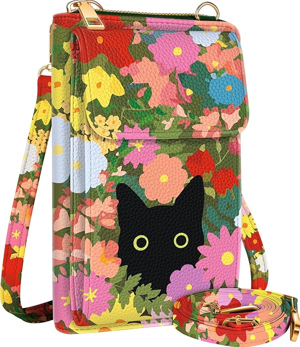 Cute Crossbody Purse Cell Phone Bags for Women - Leather Cellphone Wallet Purse with Handle Rope and Adjustable Shoulder Rope