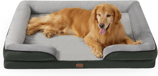 Bedsure XXL Orthopedic Dog Bed for Extra Large Dogs - Waterproof Giant Dog Cat Bed, Comfort Dogs Couch Sofa with Washable Removable Cover, Pet Bed with Nonskid Bottom, Boreal Canopy Green, 52"