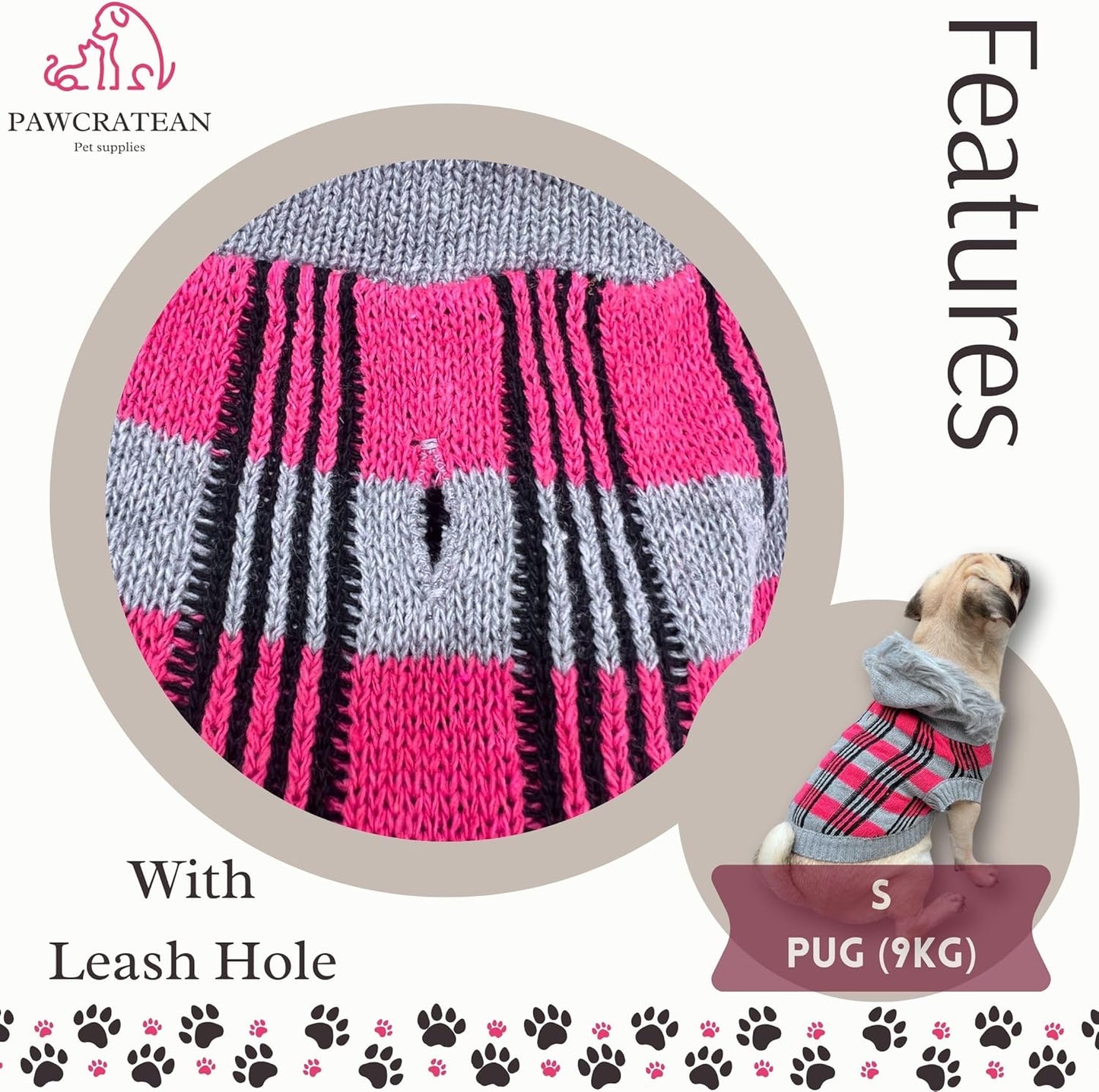 Cute Sweater for Dogs and Cats Soft Flannel Pet Outfit Warm and Cozy Animal Hoodie Small to Large Pet Clothes for Halloween Parties and Everyday Wear (Large, Pink Checkered with Hat)