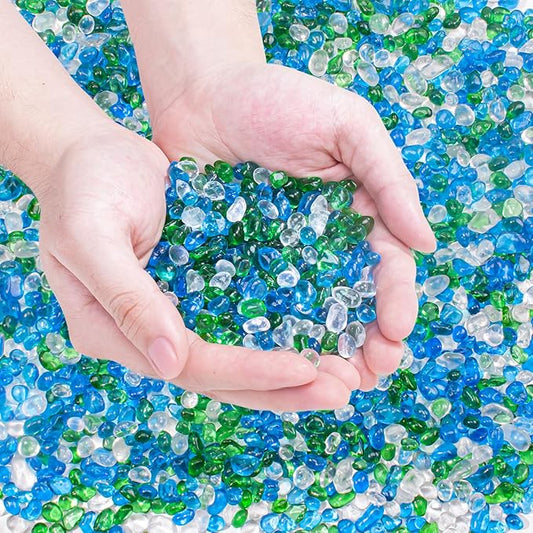 Keedolla Aquarium Glass Pebbles Stones Fish Tank Rocks Gravel, Green Mix Glass Gemstones Fish Bowl Rocks for Vase Fillers, DIY Crafts, Home Decor - 15 Oz, 6-9mm