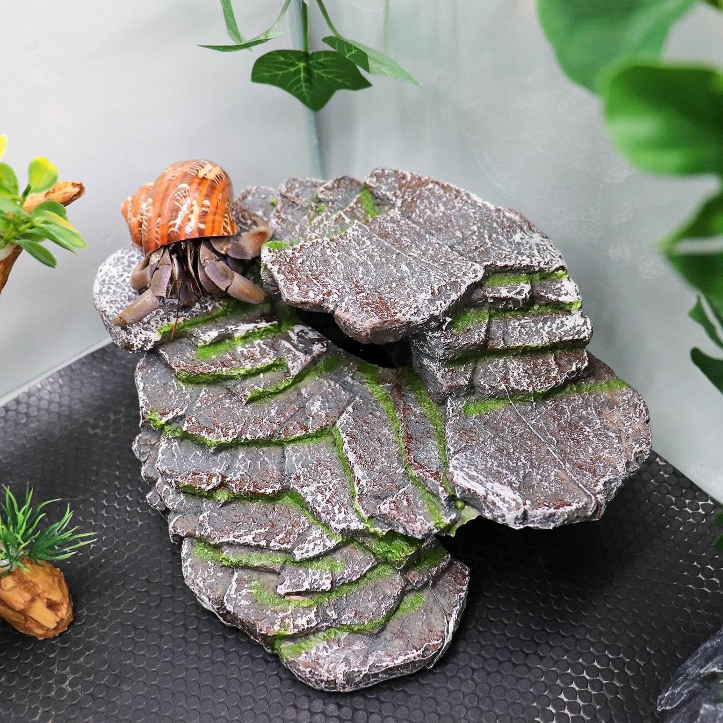 Hermit Crab Hideout, Resin Simulation Stone Reptile Cave Hideout, Hermit Crab Climbing Toys, Terrarium Habitat Decor for Lizard Spider Aquarium Fish Gecko Bearded Dragon