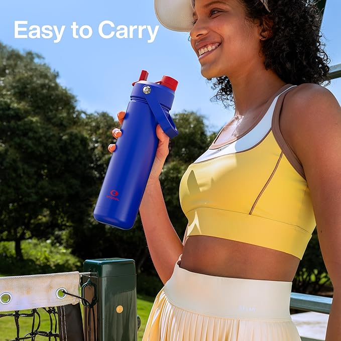 Insulated Water Bottle with Straw Stainless Steel Water Bottle, Leak-Proof, BPA-Free, Double Wall Vacuum Keeps Cold for 24 Hours for Sports, Travel, School (18 oz, Beaucoup Blue)