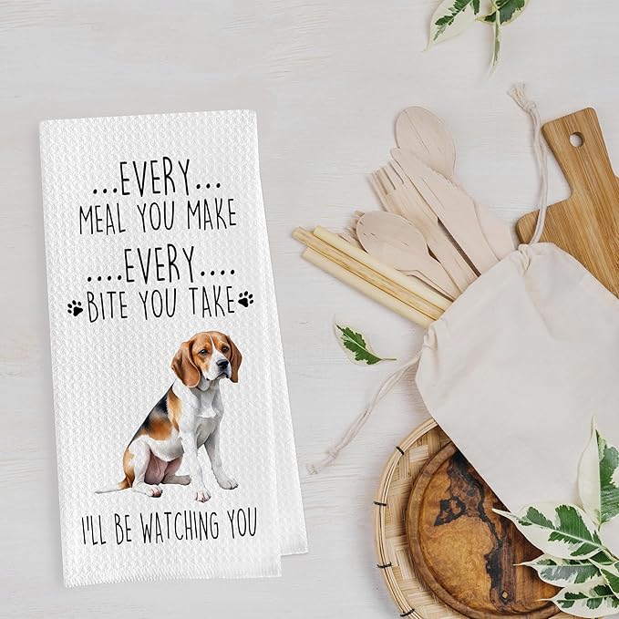 Funny Beagle Dish Towels Set - Beagle Gifts Decorative Waffle Weave Kitchen Towels, Hand Towel, Tea Towel (16×24 Inches, Set of 2)