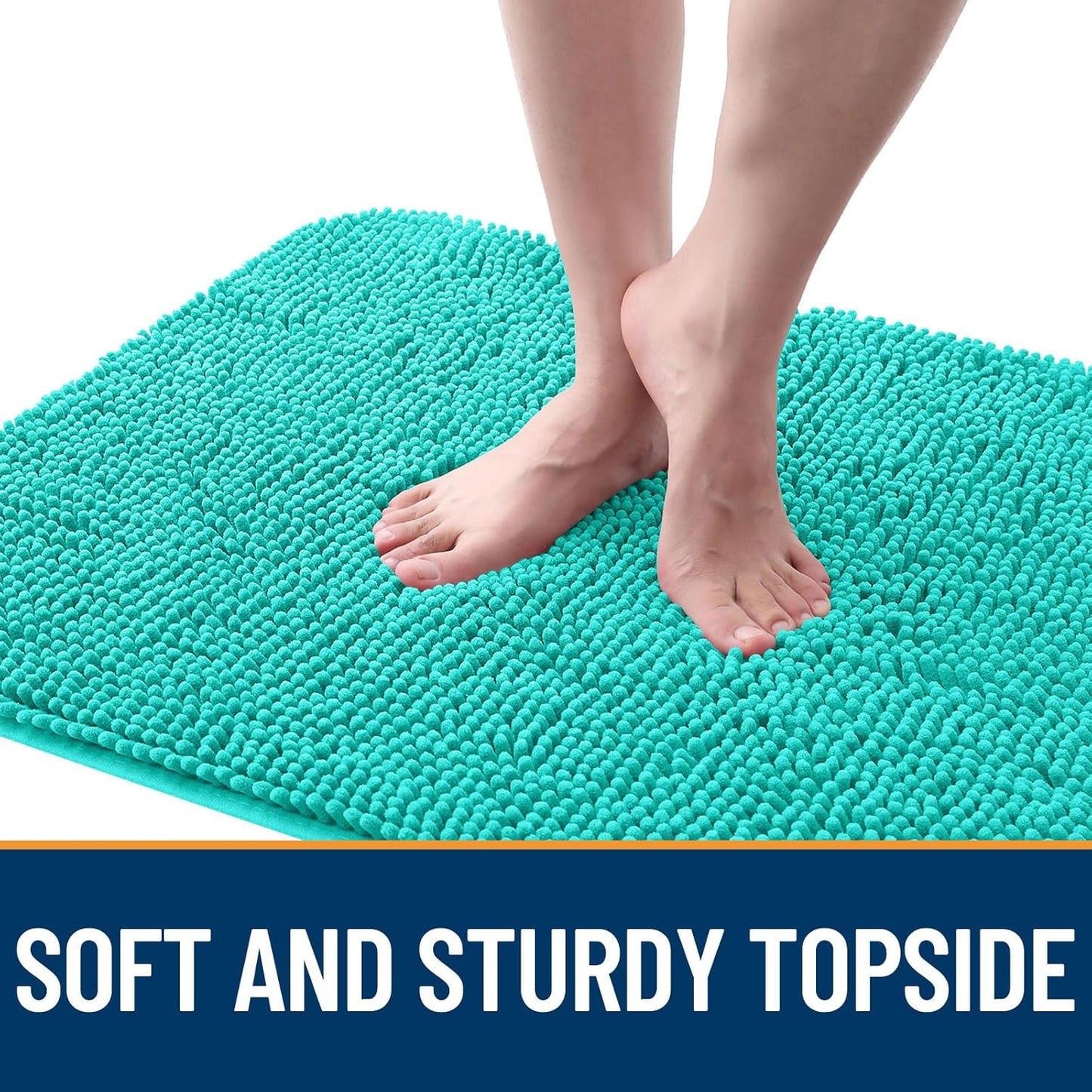 OLANLY Dog Door Mat for Muddy Paws 47x24, Absorbs Moisture and Dirt, Absorbent Non-Slip Washable Doormat, Quick Dry Chenille Mud Mat for Dogs, Entry Indoor Entryway Carpet for Inside Floor, Teal