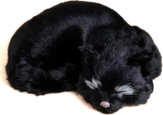 Realistic Furry Sleeping Cat Figurine Simulation Kitty Lifelike Kitten Home Office Shelf Decorative Statue, Synthetic Fur Pet Replica (Black)
