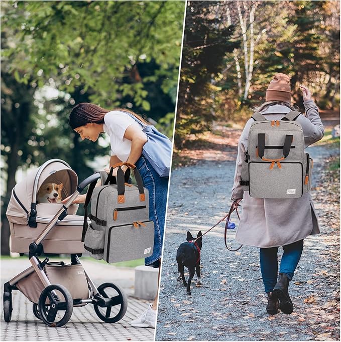 Modoker Dog Travel Bag, Airline Approved Backpack for Pet Accessories Organizer, Tote Weekend Bag with 2 Dog Food Storage Containers, 2 Collapsible Dog Bowls, 1 Pet Mat, Grey