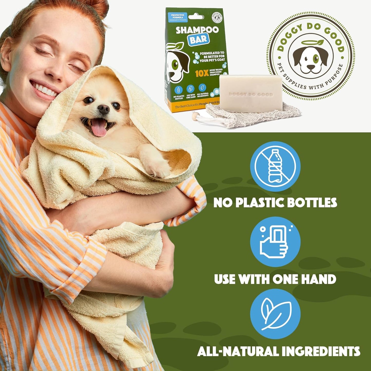 Doggy Do Good Deshedding Dog Shampoo Bar, Dog Soap Bar, Geranium & Citronella Shampoo for Dogs, Natural Dog Shampoo for Shedding Control, Hypoallergenic, Healthy Coat, Equals 30 oz Shampoo