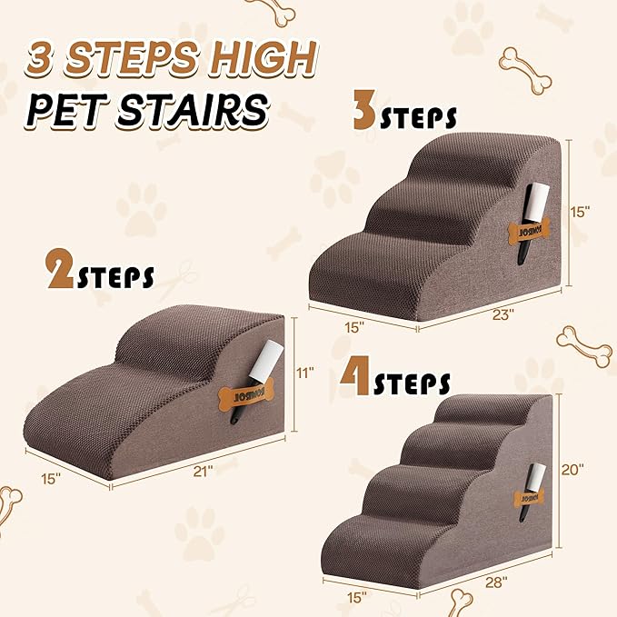 ROMROL Dog Stairs, Romrol Dog Steps Ramp for High Bed and Couch, Dog Ramp with Durable Non-Slip Waterproof Fabric Cover, Pet Stairs for Small Dogs and Cats or Pets Joints, 4-Tiers,Coffee