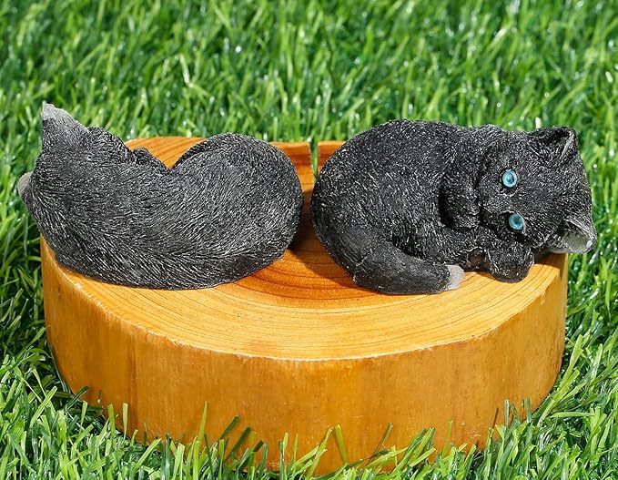 DUQGUHO Black Cat Decor Black Obsidian Crystal Gifts for Cat Lovers Sleeping Cat Statue Figurines Crystal Healing Stone Cute Resin Cat Gifts for Women Home Decoration 1PC