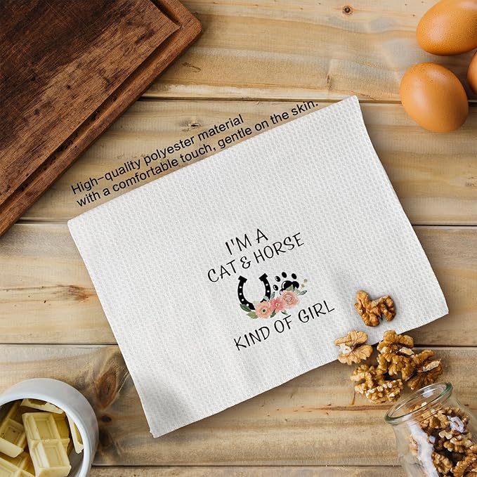 Gifts for Cat Lovers Horse Lovers Kitchen Towels, I'm a Cat and Horse King of Girl Hand Towels, Cat Gifts Horse Gifts for Girls Women Dish Towels Tea Towels for Kitchen, 16x24inch