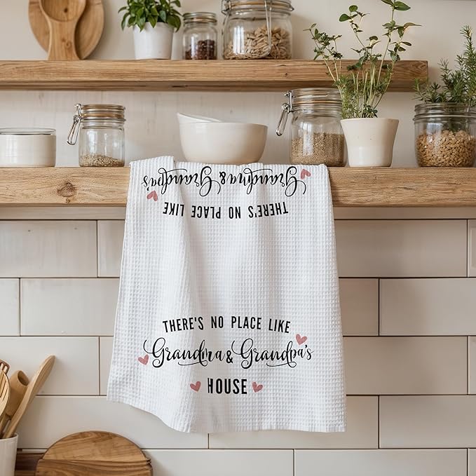 There's No Place Like Grandma and Grandpa's House Kitchen Towels, Grandparents' Dish Towel Hand Towel, Grandma and Grandpa Gifts from Grandkids, Grandparents' Day Gifts from Grandchildren,16x24 Inch