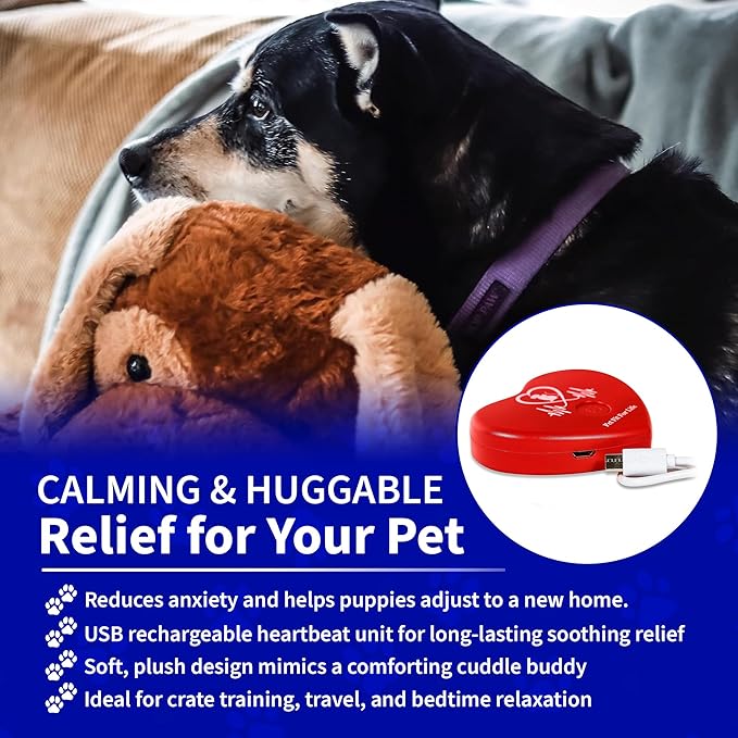 Pet Fit For Life Cuddle Pup Toy with Heartbeat & Heat Pack - USB Rechargeable Cuddly Dog Sleep Aid - Calming Comfort for Anxiety Relief - Safe, Huggable Pet Crate Training Aid - Extra Large