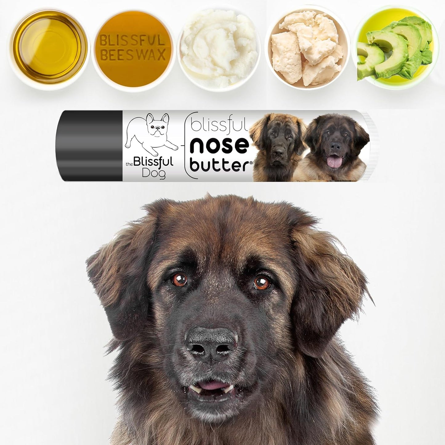 The Blissful Dog Leonberger Nose Butter for Dry, Cracked Skin, Lick-Safe Dog Nose Balm with Moisturizing Shea Butter, Almond, Olive, and Essential Oils, Pet Supplies, Uncented, 0.15 oz.
