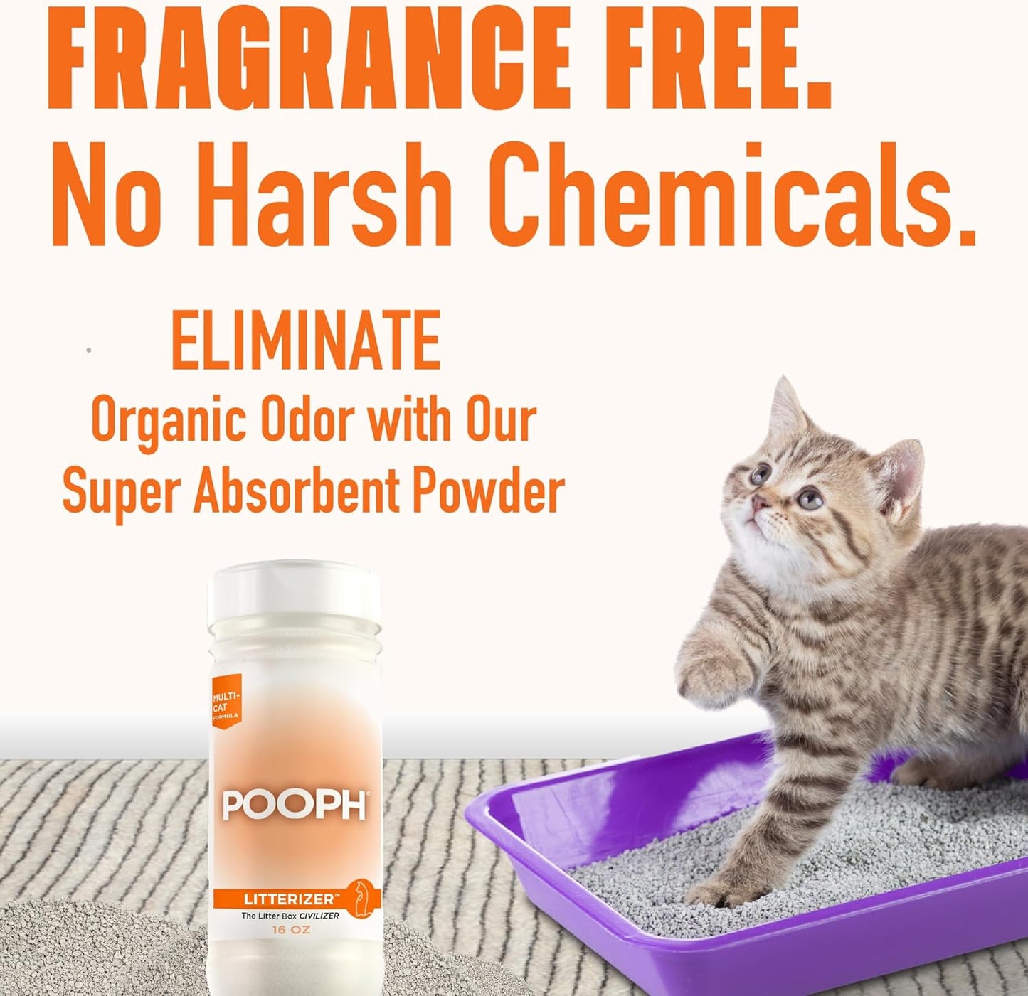 POOPH LITTERIZER – Litter Box Deodorizer – Eliminates Odors Instantly – Helps Reduce Litter Use – Safe & Fragrance-Free – 1 Bottle