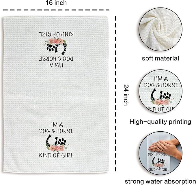 Gifts for Dog Lovers Horse Lovers Kitchen Towels, I'm a Dog and Horse King of Girl Hand Towels, Dog Gifts Horse Gifts for Girls Women Dish Towels Tea Towels for Kitchen, 16x24inch