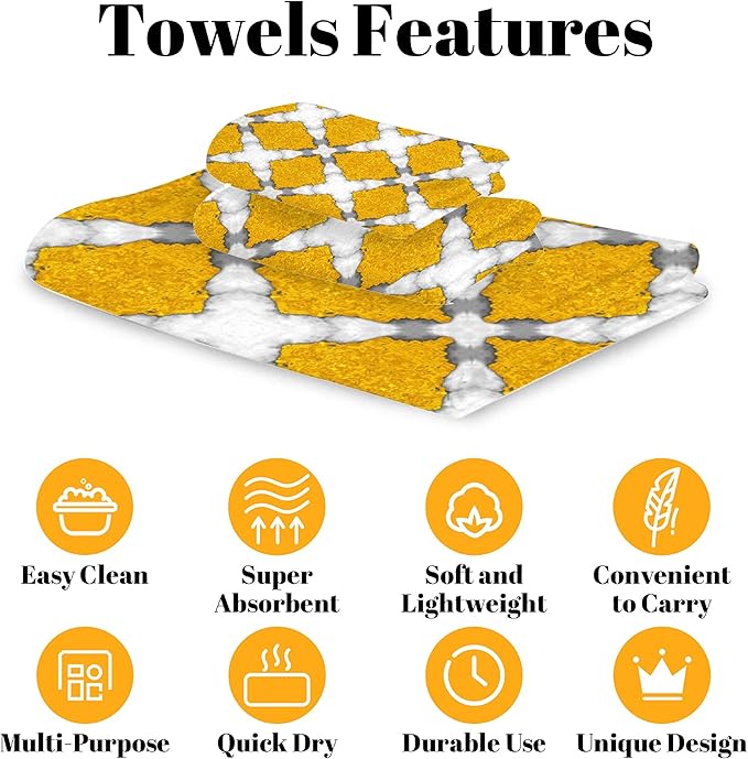 Marble 3 Piece Towel Bathroom Sets, 1 Bath Towel, 1 Washcloth, 1 Hand Towel, Cotton Fast Dry Soft Absorbent Towel Set for Home Kitchen Family