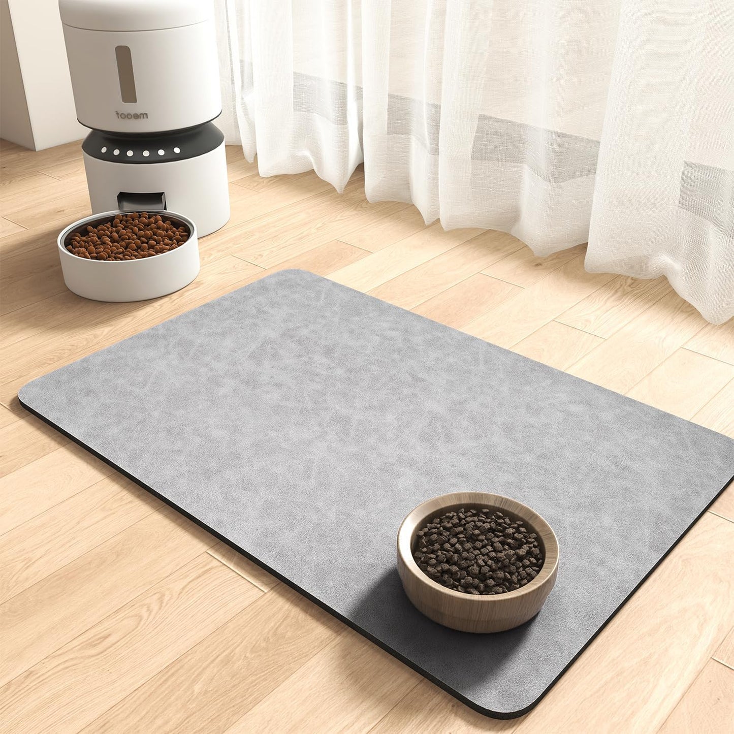 MontVoo-Absorbent Pet Feeding Mat-No Stains Pet Mat for Food and Water Bowl-Quick Dry Cat & Dog Food Mat Water Dispenser Mat-Pet Supplies Mat-Dog Water Bowl Mat for Messy Drinker Light Grey