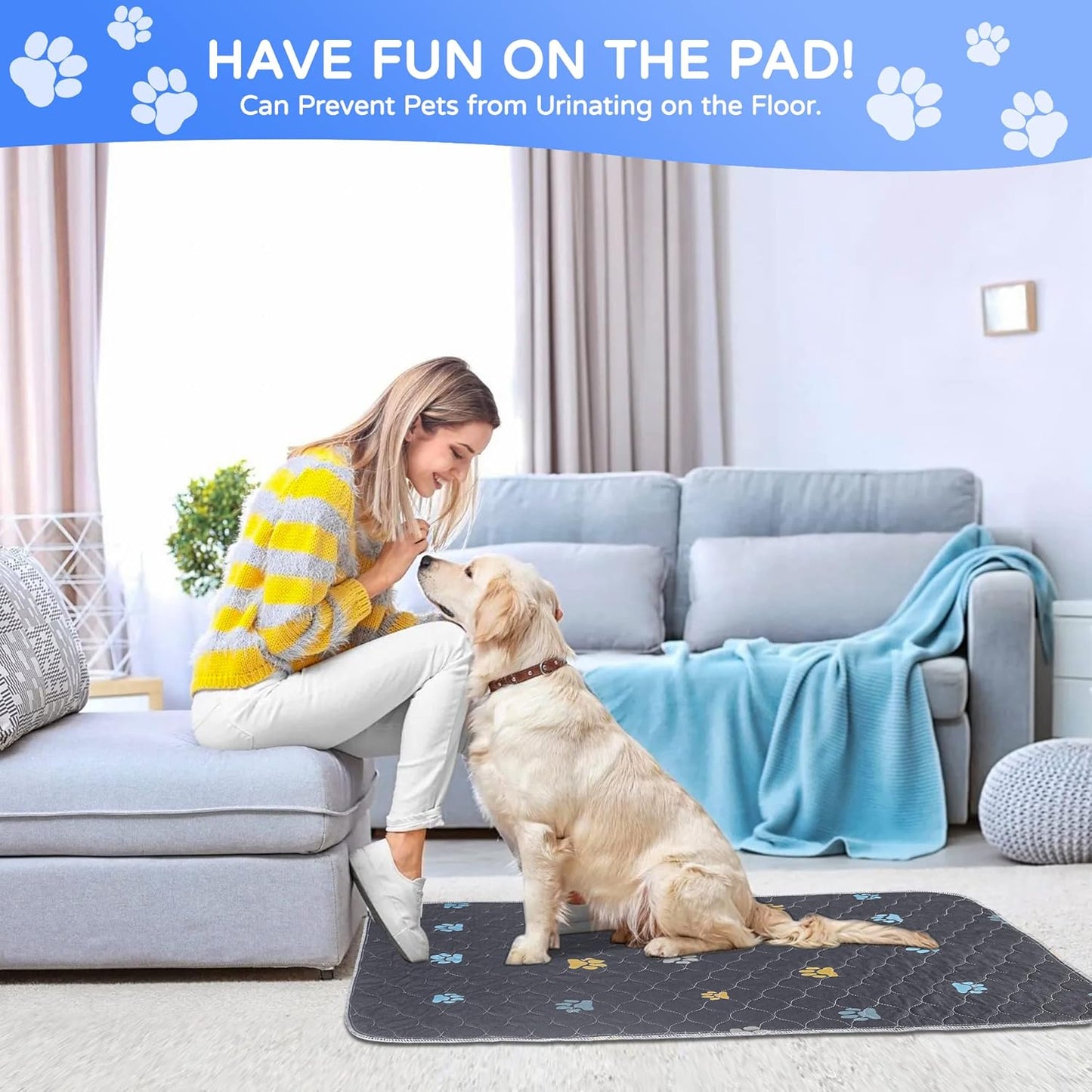Aitmexcn Washable Dog Pee Pad, 2PCS 100% Waterproof Whelping Training Mat for Puppy/Senior, Fast Drying Reusable Pads for Indoor, Outdoor and Car Travel - 36'' x 48''