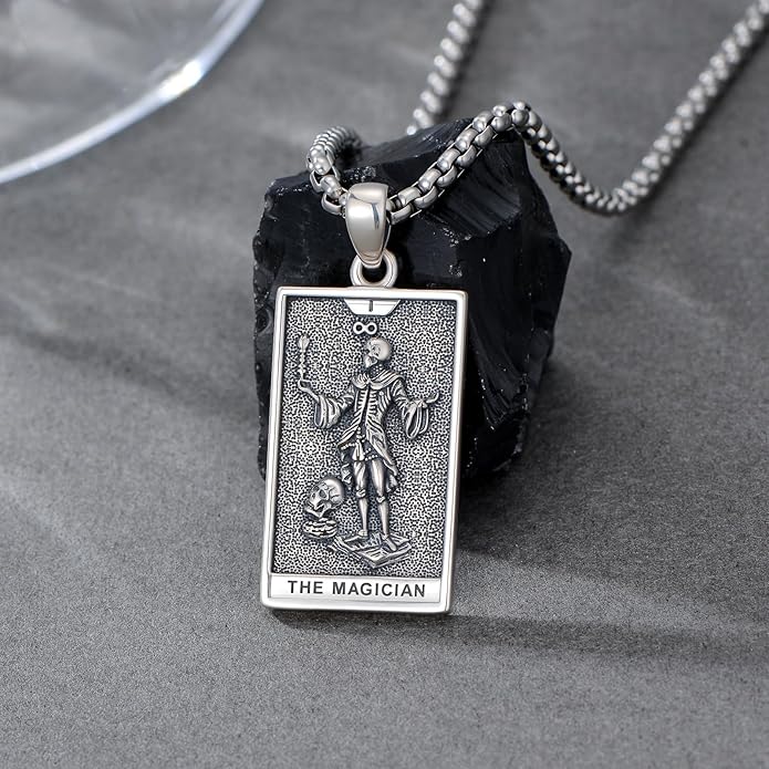 PELOVNY Tarot Card Necklace 925 Sterling Silver Skeleton Necklace The Sun Moon Star Strength Lovers Death Devil Fool Tarot Jewelry Christmas Birthday Gifts for Men Women Unisex