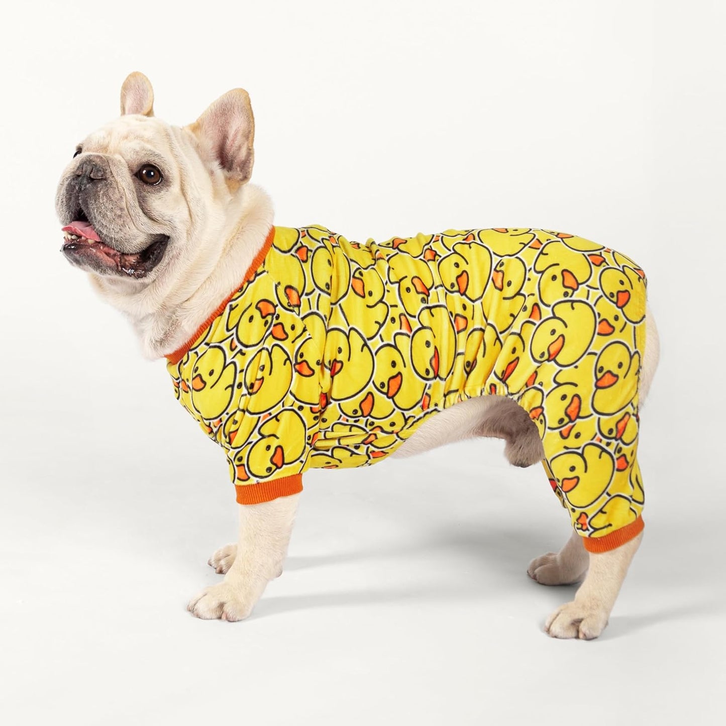 Fitwarm Funny Duck Dog Pajamas, Dog Winter Clothes for Small Dogs Girl, Lightweight Velvet Pet Jumpsuit, Cat Onesie, Yellow, Large