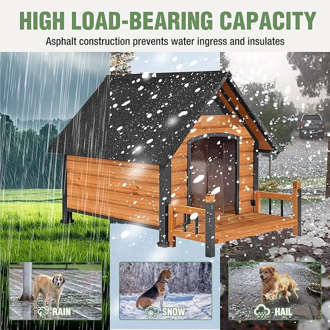 Dog House Outdoor Insulated for Winter, Puppy Kennel with Anti-Chewing Iron Frame, Weatherproof Dog Crate with Insulated Liner for Small Medium Large Dogs (Brown, 45" x 32.9" x 32.6")