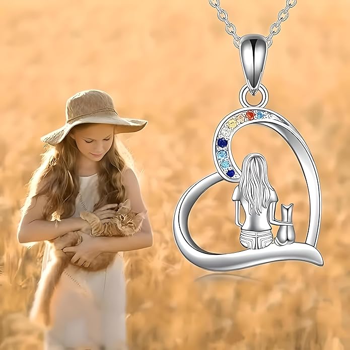 Cute Heart Necklace, With Black Cat - Charming Cat Heart in Rose Gold - Stylish Gift for Women & Party Accessory