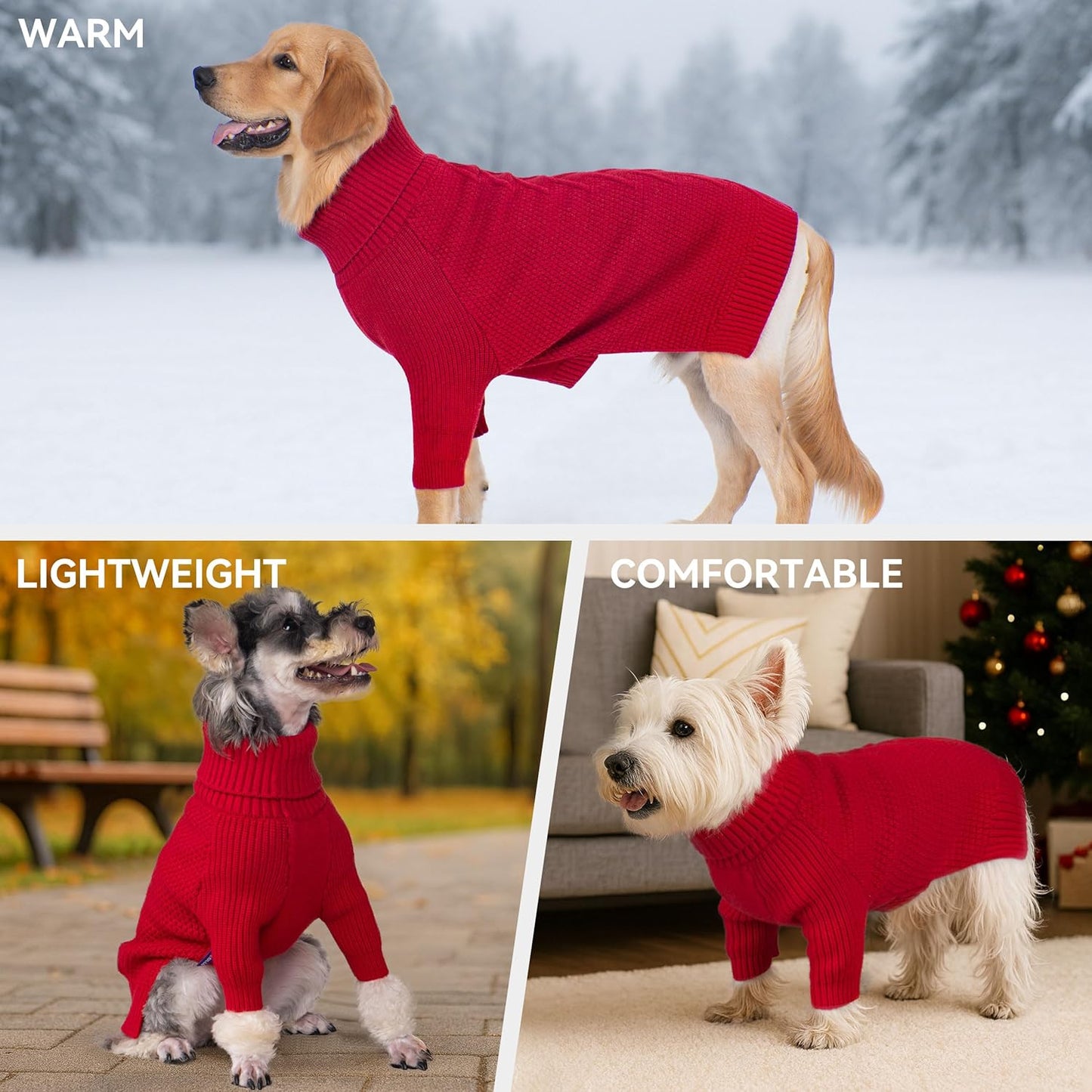 cyeollo 2XL Dog Sweater, Warm Stretchy Sweaters for Large Dogs Girl, Pullover Knitted Thermal Winter Big Dog Clothes with Sleeves, Turtleneck Pet Beagle Border Collie Apparel, Red XXL