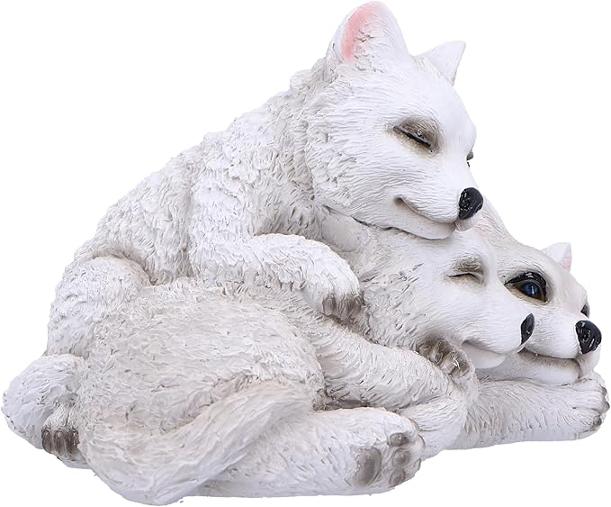 Nemesis Now Sleepy Wolf Pups Figurine 14cm, Resin, White, Three Baby Wolves Figure, White Wolves Trio Ornament, Collectable Wolf Giftware, Cast in The Finest Resin, Expertly Hand-Painted