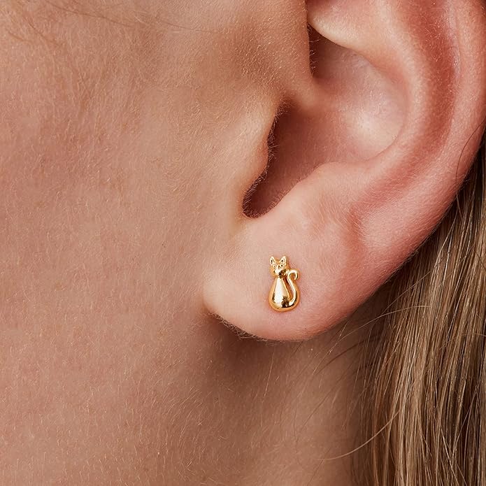 PAVOI 14K Gold Plated Sterling Silver Bar, Dot, Heart, Triangle, Star, Cat | Dainty Earrings for Women