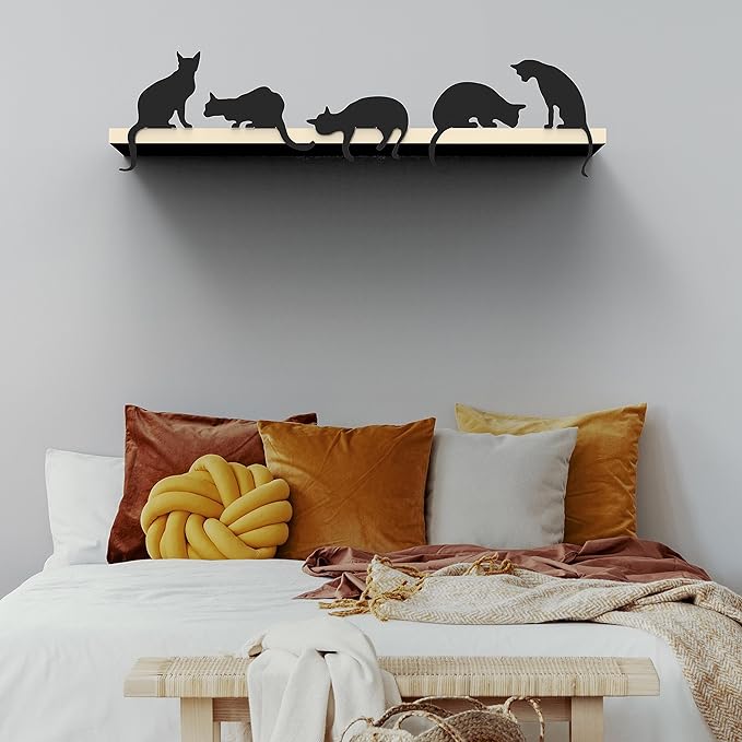 Cat Figurine for Home Decorations and Living Room Decorations - Funny Cat Stuff for Cat Lovers - Metal Cat Decorations, Cat Statue for Shelf Decor - Cat's Meow Cats Figurines Set of 5, Black Cat Decor