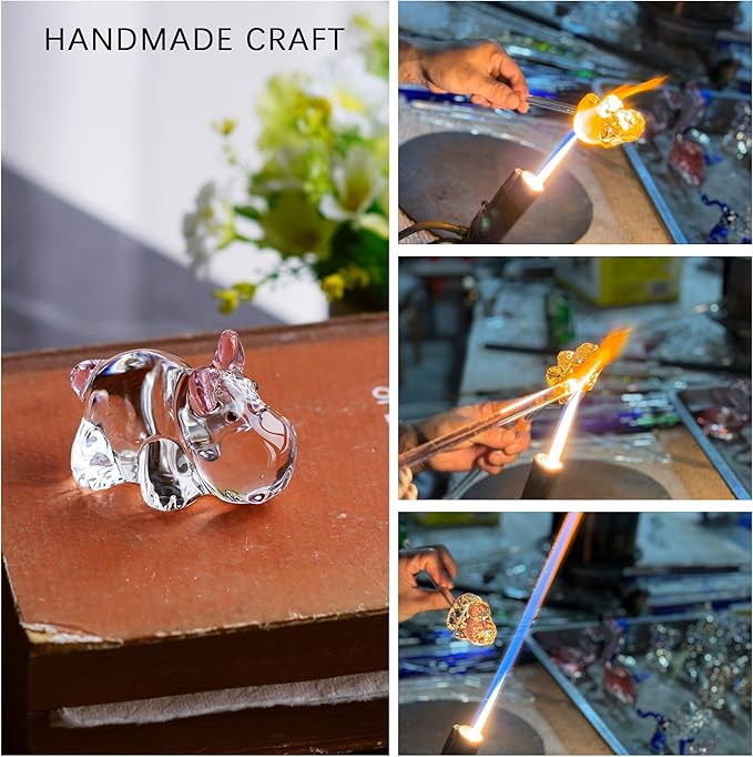 HDCRYSTALGIFTS 2.8inch Crystal Hippo Figurines Collectibles Gift for Mom from Daughter Art Glass Hippopotamus Statue Animal Paperweight Ornament for Table Home Decoration