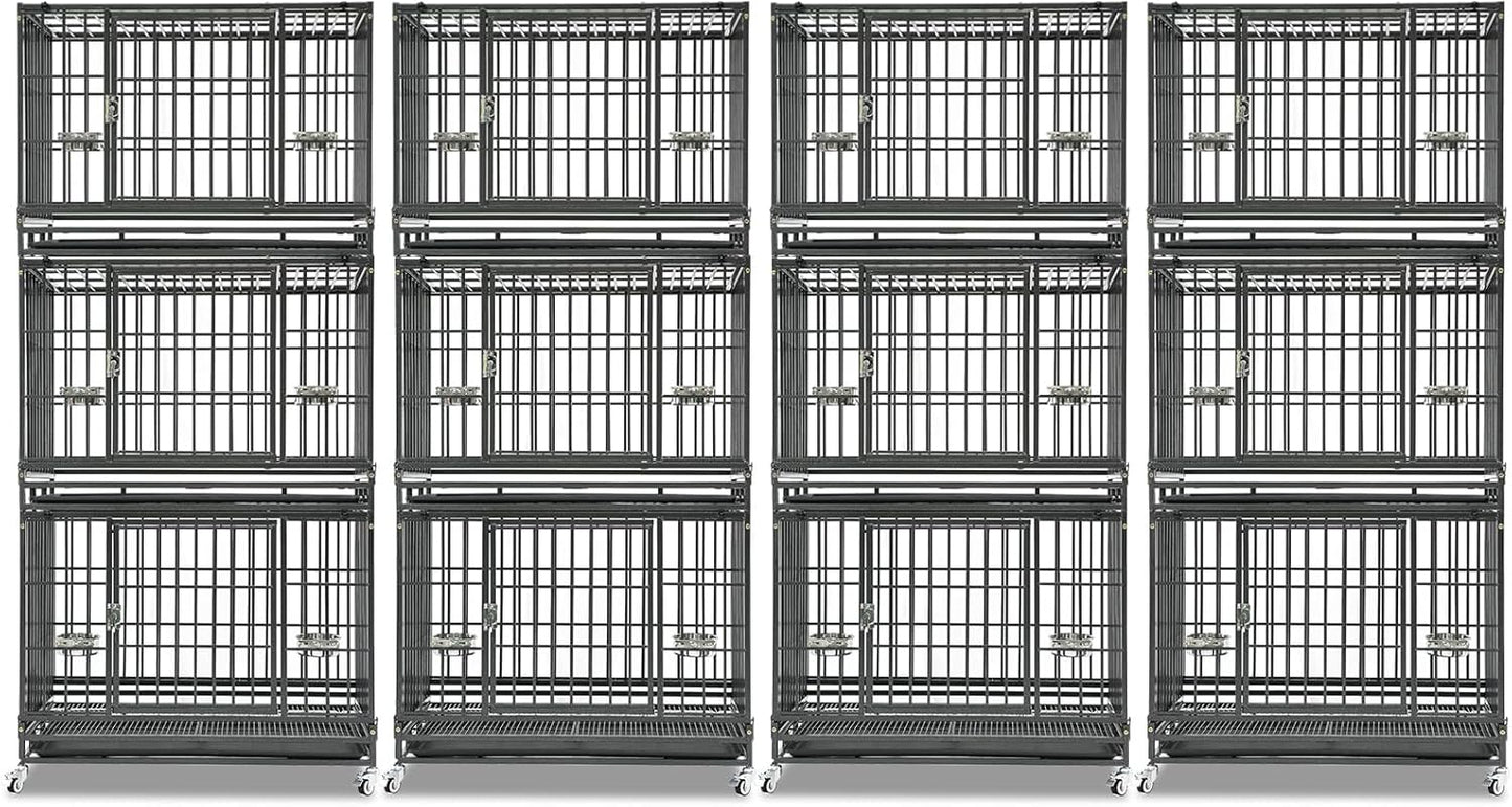 Homey Pet Three Levels 37 Inch Dog Crate 4 Pack, Escape Proof Dog Cage Kennel Indoor with Top Access and Lockable Wheels, Removable Tray, Heavy Duty Dog Crates for Medium/Small Dogs