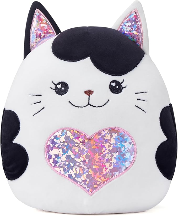 Large Cat Plush Pillow Stuffed Animal Toy,with Heart Big Size Cute Soft 13" Fat Kawaii Hugging Cuddle Huggable Adorable Plushie,Gift for Kids