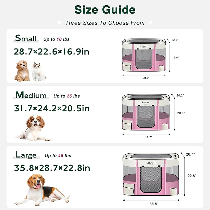 Love's cabin Pet Puppy Dog Playpen, Small Dog Tent Crates Cage Indoor/Outdoor, Portable Exercise Playpen for Cat, Foldable Pop Up Dog Kennel Playpen with Carring Case (S, Light Pink)