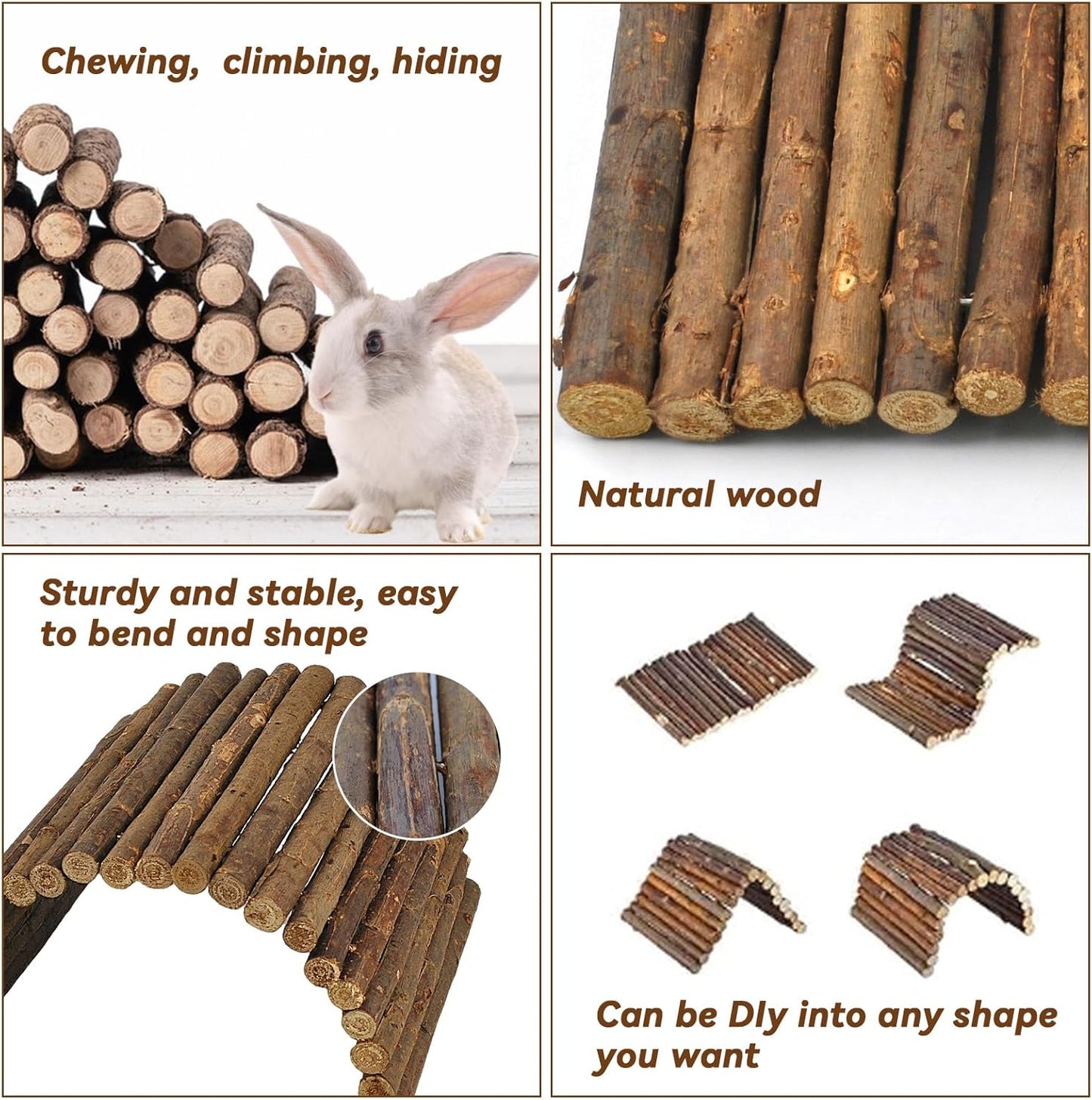kathson Rabbit Bridge Wooden Hamster Climbing Tunnel Bunny Extra Large Ladder Wood Flexible Hideout for Guinea Pig Chinchilla Ferret Hedgehog Rat Squirrel and Other Rodents(26 x 16 in)