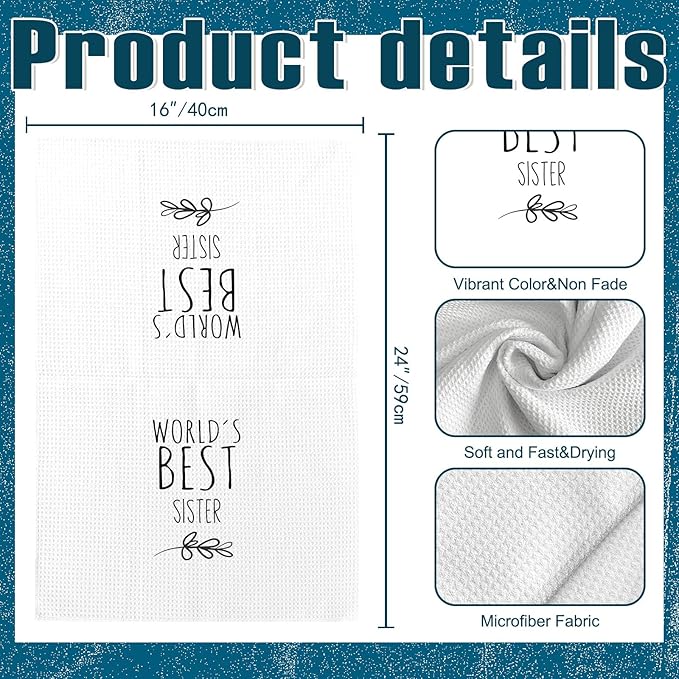 World's Best Sister Kitchen Towels, Best Sister Gifts for Bestie Sister, Sister from Sister Bestie, Sister Birthday Thanksgiving Gifts Tea Towels Kitchen Hand Towels 16x24 Inch