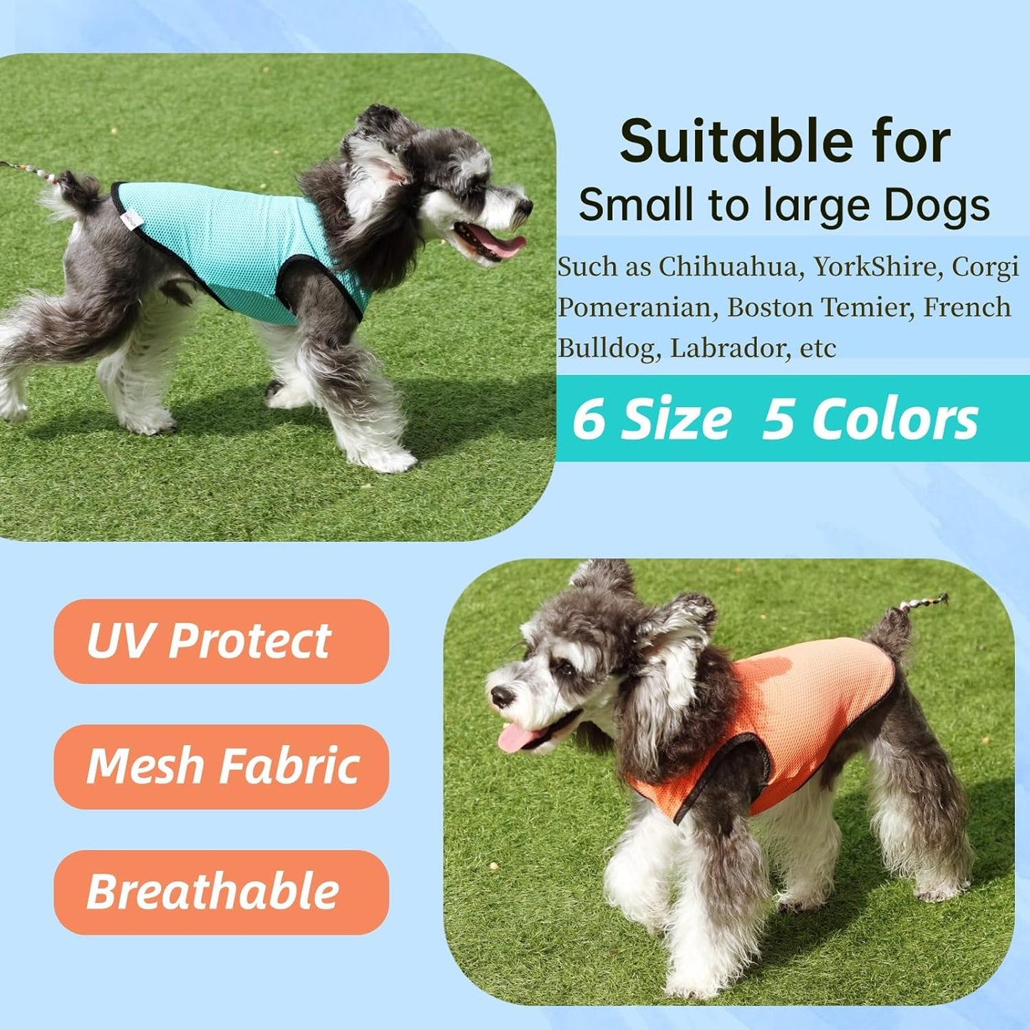 2 Pack Cooling Shirts for Dogs, Lightweight Mesh Breathable Dog Clothes for Small Dogs Boy Girl,Sun-Protection Sleeveless Shirts for Dog&Cat Puppy Vest Pet Apparel - S