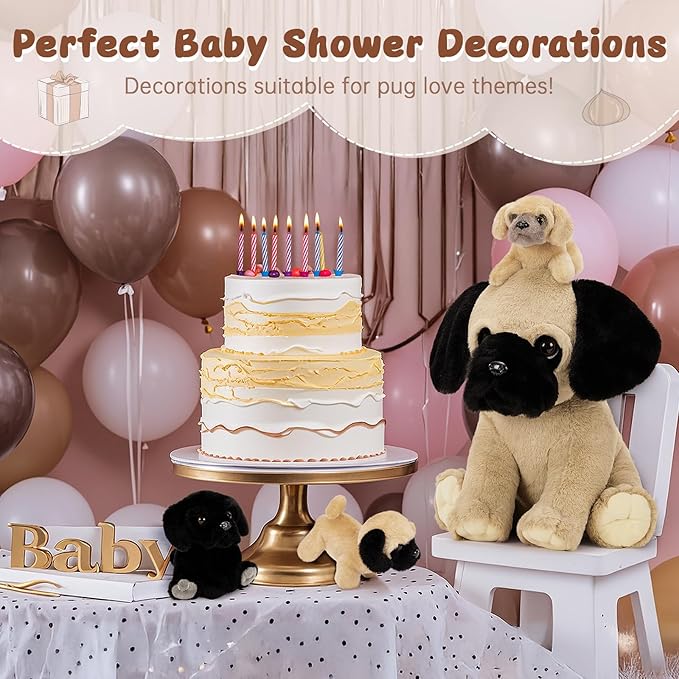 MorisMos Pug Dog Stuffed Animal with Babies,18'' Large Mommy Dog Push with Baby Puppy Toys for Kids,4Pcs Realistic Bulldog Toys for Girl Boy, Stuffed Pug Toy Gift for Birthday Christmas